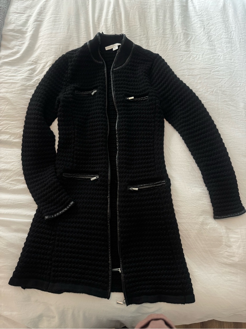 Boston Proper Black Knit Zip-Front Long Coat